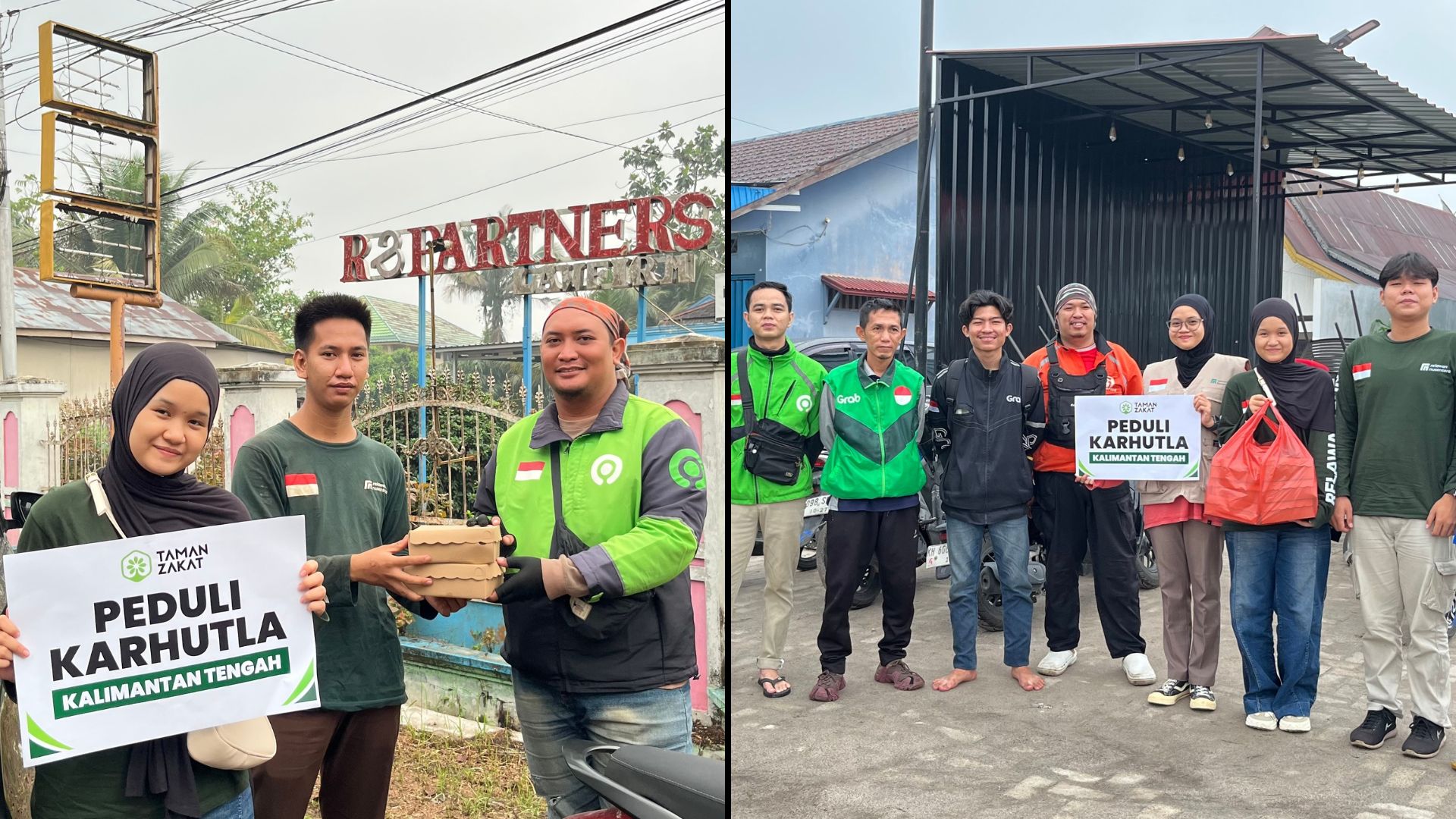 Pembagian paket makanan siap saji untuk pengemudi ojol dan pejuang nafkah di Palangka Raya.