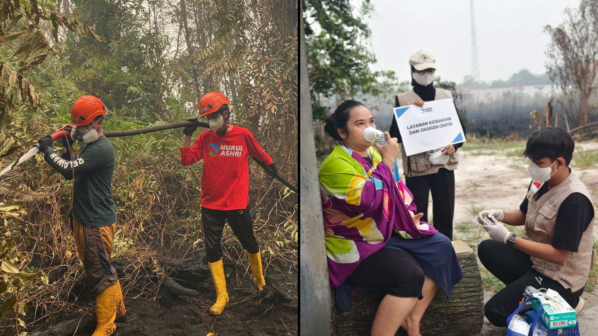 pemadaman-kebakaran-dan-layanan-kesehatan-palangka-raya Proses pemadaman kebakaran Palangka Raya dan pemberian layanan kesehatan oksigen gratis bagi warga.