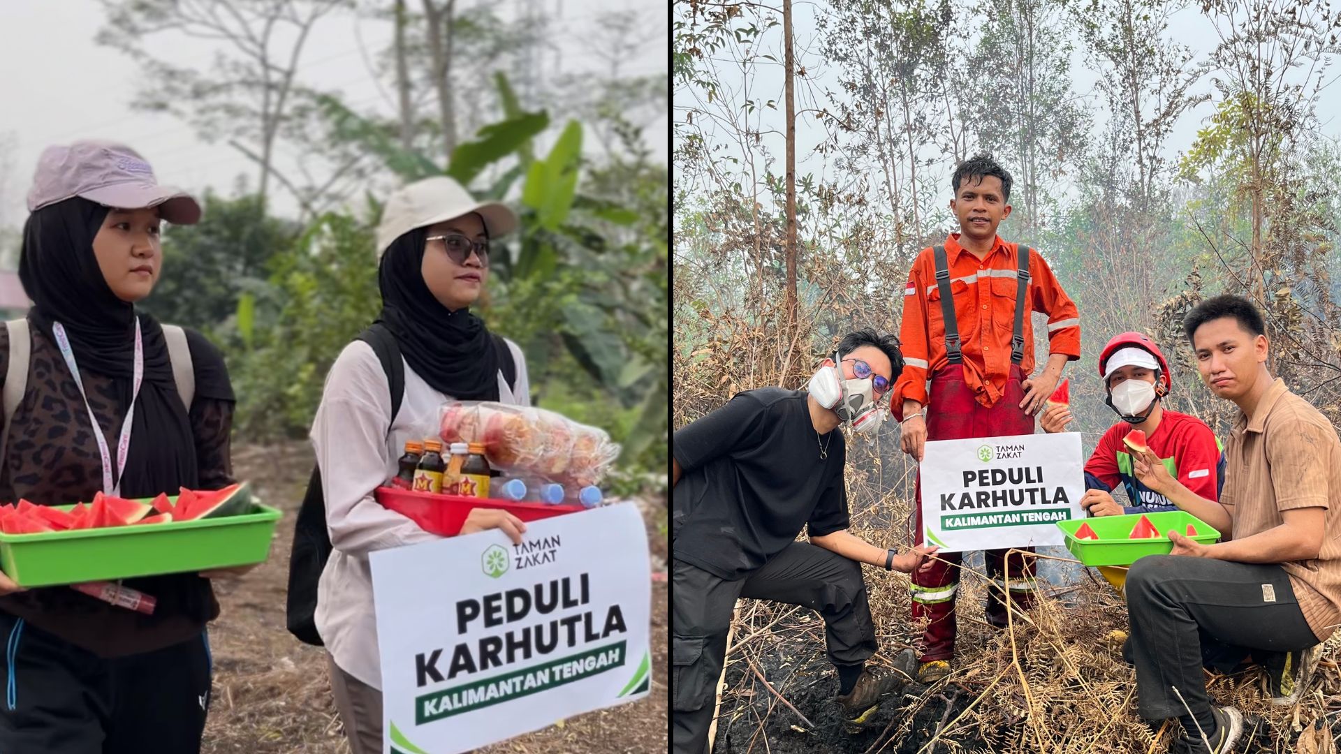 Pos Segar dan buah segar sebagai bantuan karhutla Palangka Raya oleh Taman Zakat dan Relawan Nusantara.